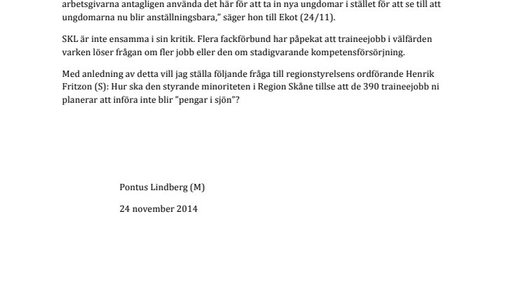 Enkel fråga om traineejobb