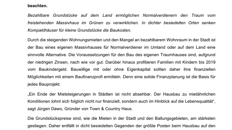 Massivhaus bauen in der Stadt oder auf dem Land? 