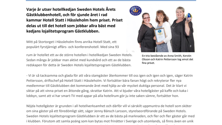 Hotell Statt Hässleholm tar hand om sina gäster på ett föredömligt sätt