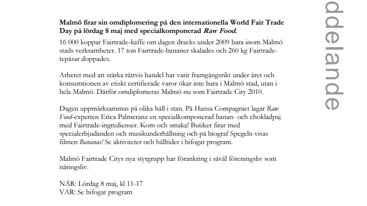 Malmö firar omdiplomering på World Fair Trade Day