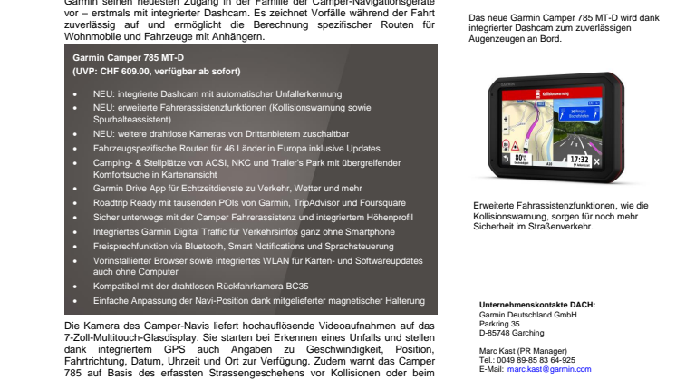 Beim Camping-Abenteuer alles im Blick: das Garmin Camper 785 MT-D mit integrierter Dashcam