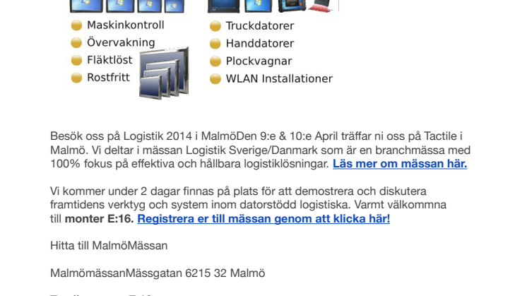 Tactile ställer ut på Logistik 2014 i Malmö
