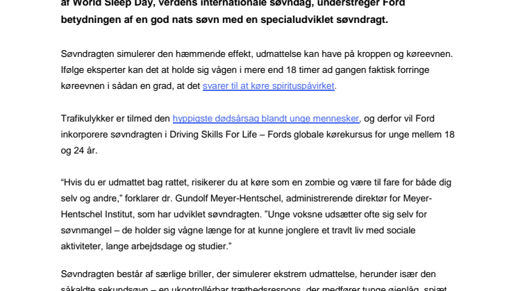 Fords søvndragt simulerer udmattet kørsel på World Sleep Day
