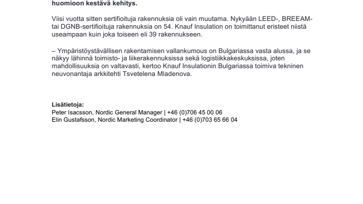 Knauf Insulation luo kestävämmän asuntotuotannon Bulgariassa