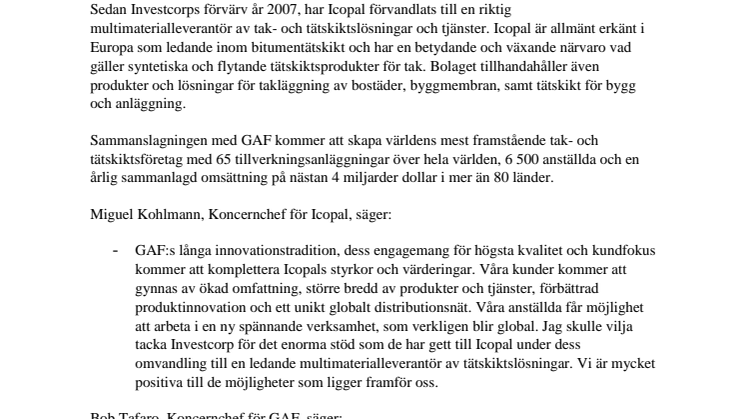 Investcorp säljer Icopal till GAF