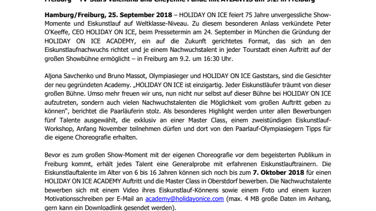 HOLIDAY ON ICE ACADEMY bringt Eiskunstlaufnachwuchs in Freiburg auf die große Showbühne der Erfolgsproduktion ATLANTIS