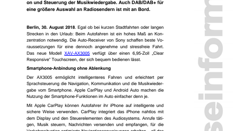 Mehr Übersicht für stressfreies Fahren:  Sony präsentiert neuen Auto-Receiver 