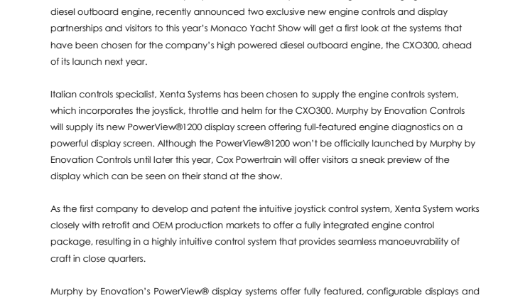 Cox Powertrain: First Look at the New CXO300 Engine Controls and Display Systems at Monaco Yacht Show