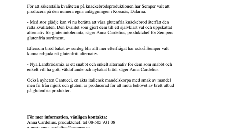 Glutenfritt och nytt i brödkorgen