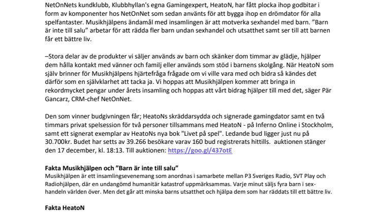 NetOnNet och HeatoN gör gemensam sak och stödjer insamlingseventet Musikhjälpen