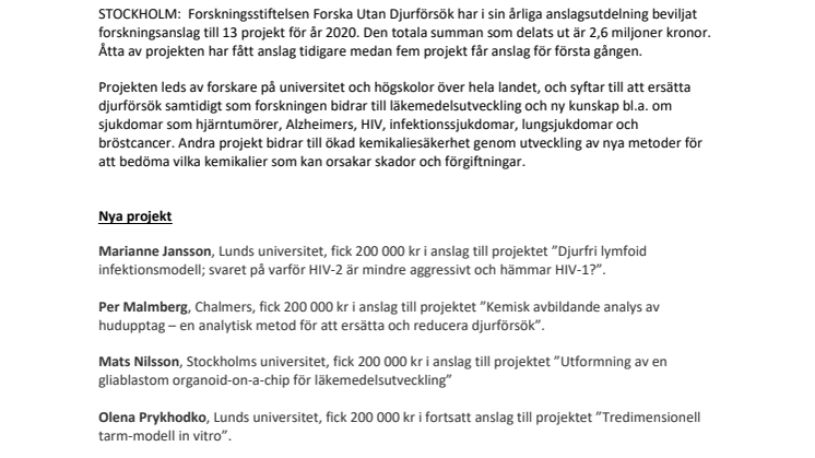 Forskningsanslag 2020