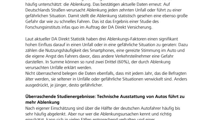 Ablenkung verursacht jeden 10. Unfall in Deutschland