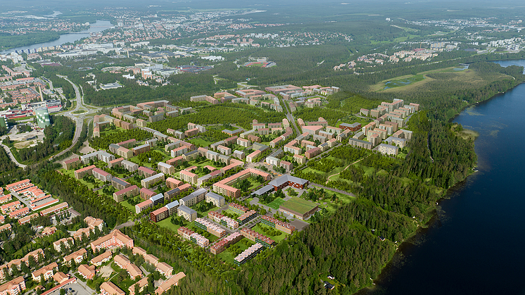 Illustration av hur Tomtebo strand kan komma att se ut. Illustration: White arkitekter