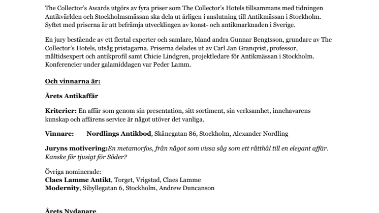 Och vinnarna i antikbranschens egen Oscarsgala är…