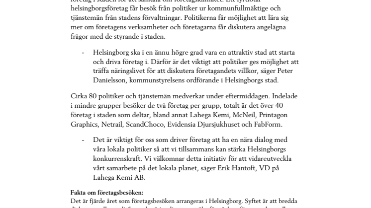 Helsingborgs politiker möter företagare i staden 