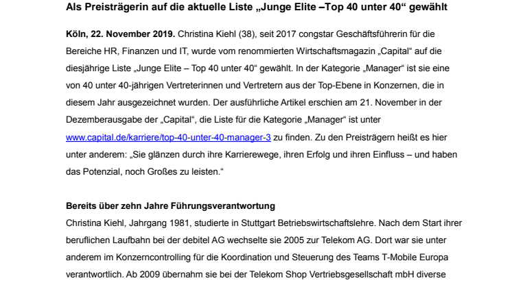 congstar Geschäftsführerin Christina Kiehl von „Capital“ ausgezeichnet