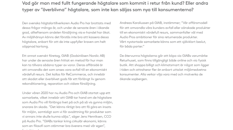 ​Miljöfokus får högtalarproducent att starta nytt samarbete