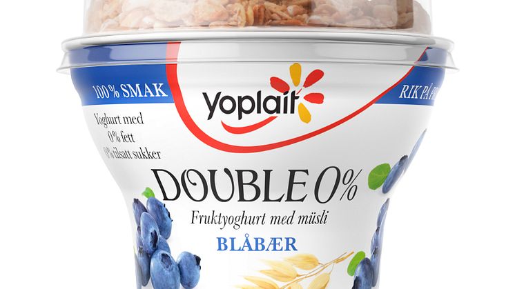 Yoplait Double 0% müsliyoghurt med blåbær
