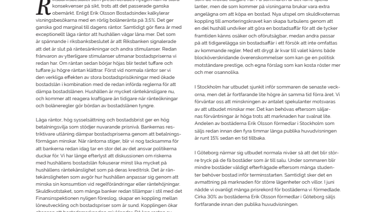 Erik Olsson Fastighetsförmedling kommenterar bostadsmarknaden 14 juli 2017