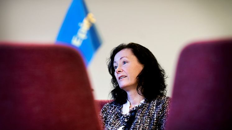 Epirocs vd och koncernchef Helena Hedblom i styrelserummet i Sickla