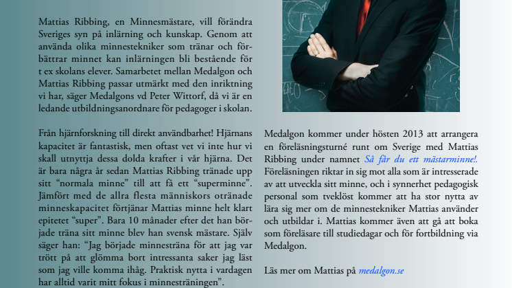Medalgon inleder samarbete med Minnesmästaren Mattias Ribbing