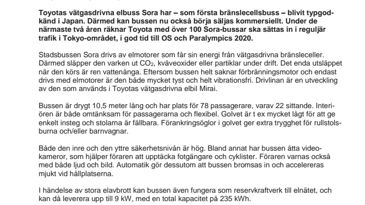 Toyota börjar sälja bränslecellsbussar