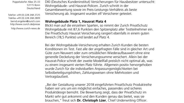 Beste Versicherungen rund ums Haus: Zurich ist Gesamtsieger