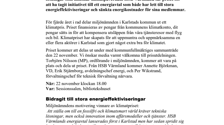 Pressinbjudan:  Årets vinnare av klimatpriset