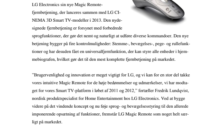  LG MAGIC REMOTE: UNIK FJERNBETJENING GØR SMART-TV BRUGERVENLIGT 