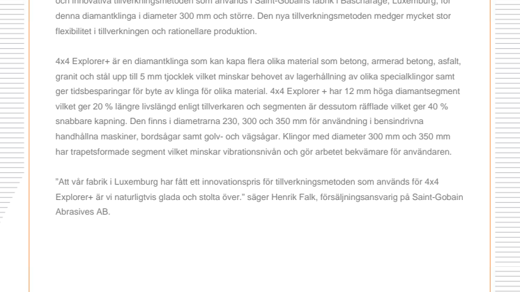 Innovationspris till Nortons diamantklinga 4x4 Explorer+