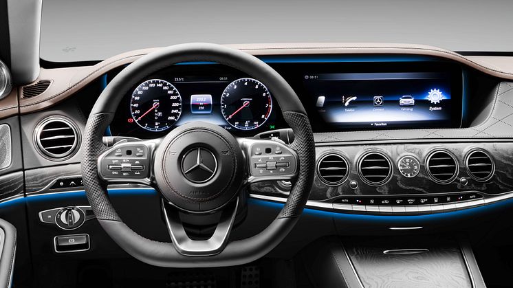 Ny Mercedes-Benz S-klasse interiør i magma grey og espresso brown.