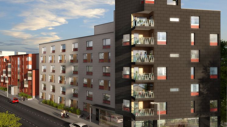Brf Nyckeln är ett av de tre bostadsrättsföreningar som Riksbyggen uppfört längs Erik Dahlbergs väg.