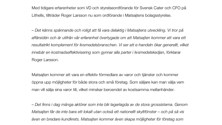 Branschinvesterare bakom Matsajten.se