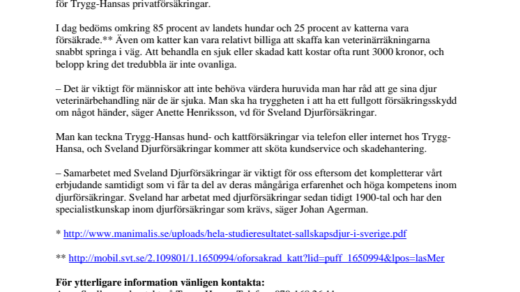 Nu kan även katten bli kund hos Trygg-Hansa