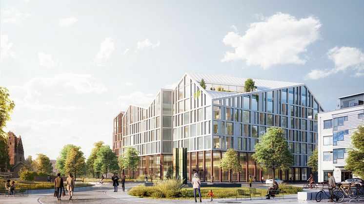 Vy från stationstorget på Lund Centralstations västra sida. Illustration: Liljewall & Vilhelm Lauritzen Arkitekter