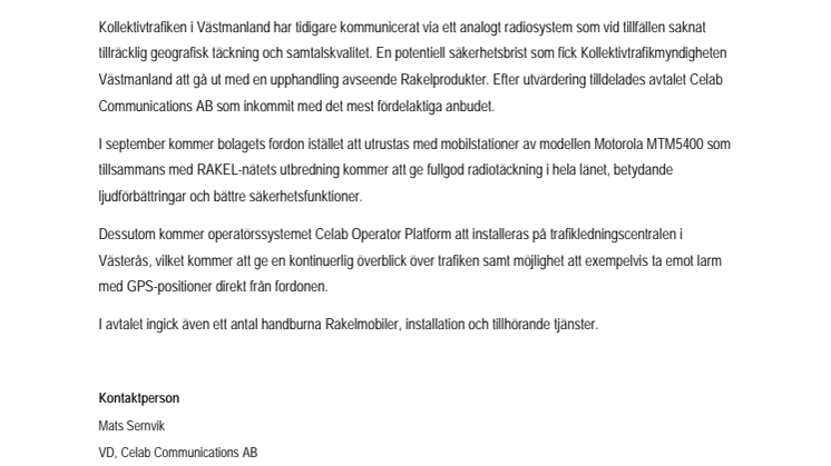 Kollektivtrafiken i Västmanland ökar säkerheten med RAKEL-utrustning från Celab