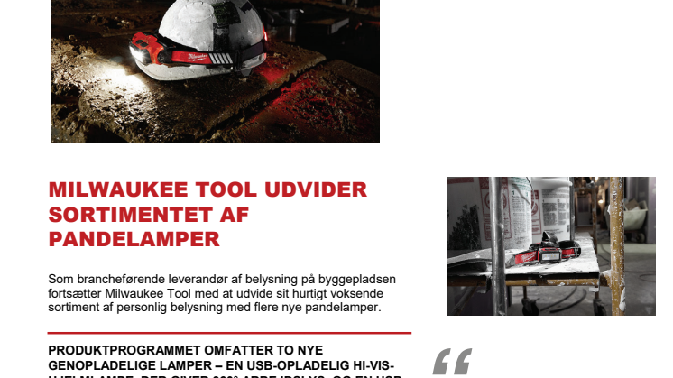 MILWAUKEE TOOL UDVIDER SORTIMENTET AF PANDELAMPER