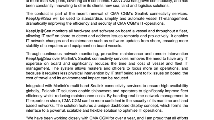 Marlink: VSAT Services Renewal Combined with Remote IT Management System for CMA CGM