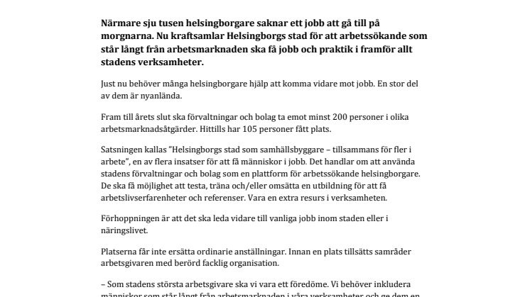 Helsingborgs stad sätter fler i arbete 