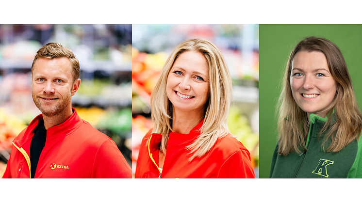 Leder for strategi, konsept og kategori i Extra, Ole Førre Skogstø, markedssjef i Extra, Ingrid Sanfelt Hansen, og kategorisjef i Kiwi, Henriette Gran Nyhus. Foto: Extra og Kiwi