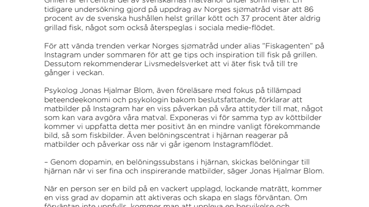 Sociala medier styr svenskars grillvanor –”Fiskagenten” ska få fler att välja sjömat på grillen