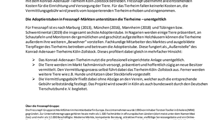 Meilenstein für die Tiervermittlung –„Adoptierstube“ im Fressnapf-Markt Köln-Porz