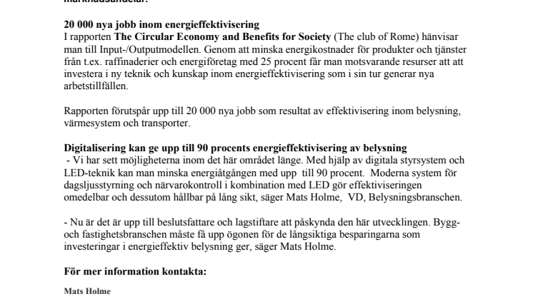 20 000 nya jobb inom energieffektivisering i Sverige