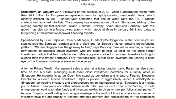 FundedByMe confirms expansion into Asia