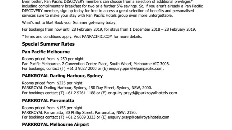 Enjoy Great Summertime Savings with Pan Pacific Hotels Group
