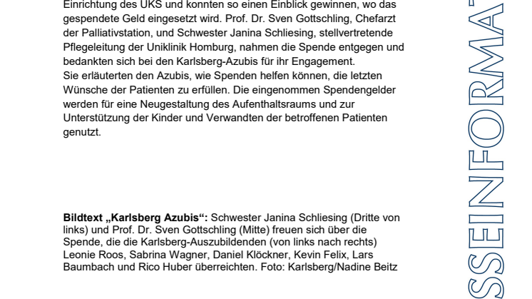 Presseinfo Karlsberg Azubis spenden an Palliativstation