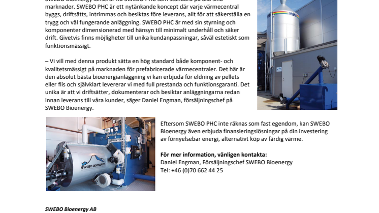 SWEBO Bioenergy lanserar unik prefabricerad värmecentral, SWEBO PHC