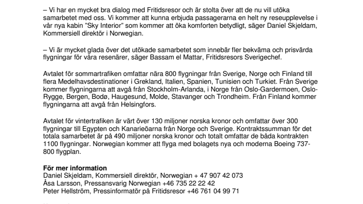 Norwegian och Fritidsresor i miljonavtal