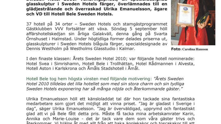 Hotell Bele i Trollhättan är Årets Sweden Hotel 2010