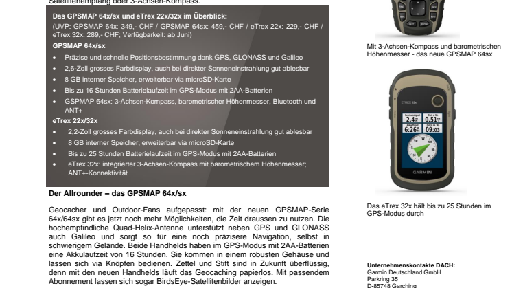 Ein Upgrade – zwei Serien: das GPSMAP 64x/sx sowie das eTrex 22x/32x 